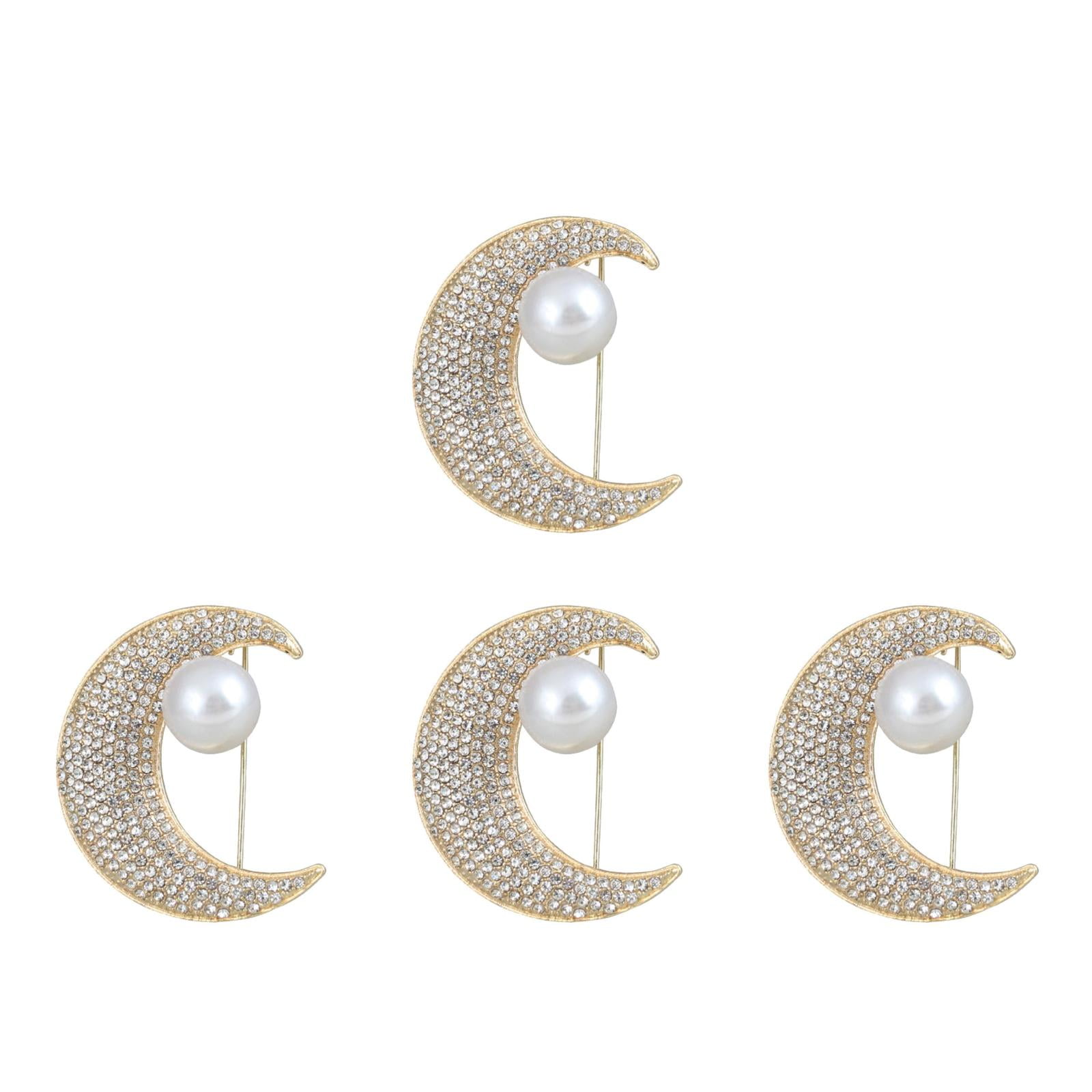 Masteelf 4pcs Rhinestone Moon Brooch Pin Sparkling Crystal Moon Corsage Clothes Brooch Lapel Pin Clothes Decorations Scarf Clips Collar Pin Dress Suit Accessories
