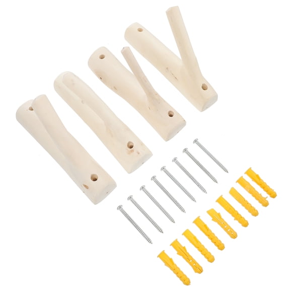 Masteelf 4pcs Wood Branch Hook Creative Wall Hook Coat Hat Hook Key Hook Decorative Hook