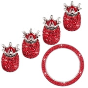 LOLIPPYY 5Pcs Automotive Red Tire Dust Caps and Rhinestone Start Ignition Button Cap Set for Car Use
