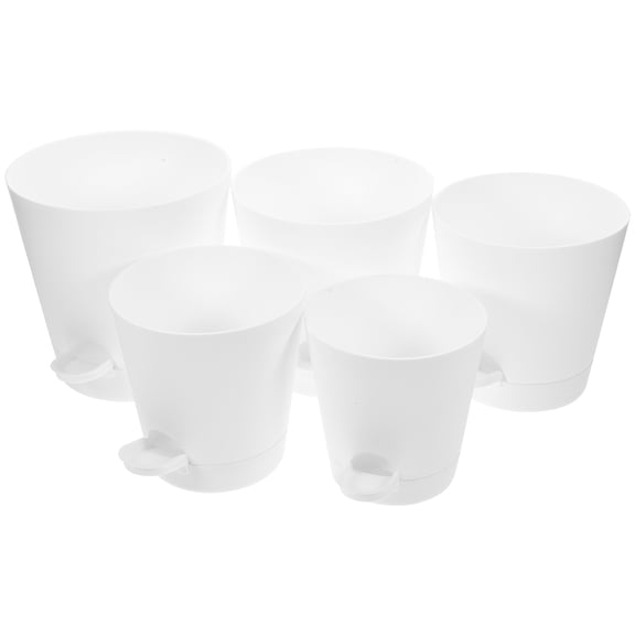 Masteelf 5-Pack White Indoor Self-Watering Flower Pots, 18x18x16 cm, Ideal for Home, Office, Garden Plant Containers