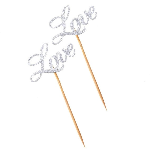 Masteelf 5 Pcs Love Cake Insert Cupcake Toppers Bride 10.00X5.50X0.20CM Silver