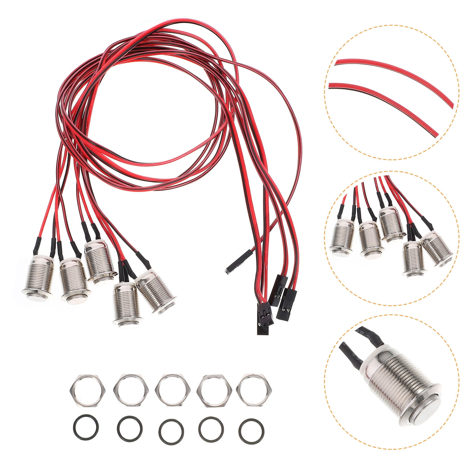Masteelf 5 Pcs Momentary Push Button Weatherproof Switch Silver ...