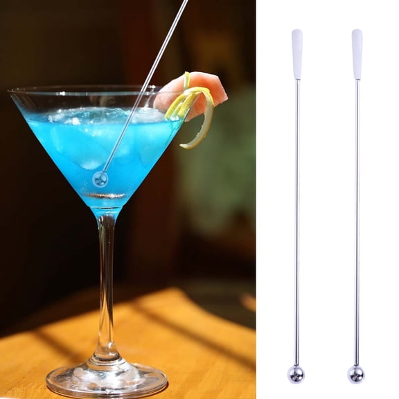 Masteelf 5 Pcs Stainless Steel Cocktail Picks for Stirring Coffee Milk Tea Drinks with Flat and Round Bead