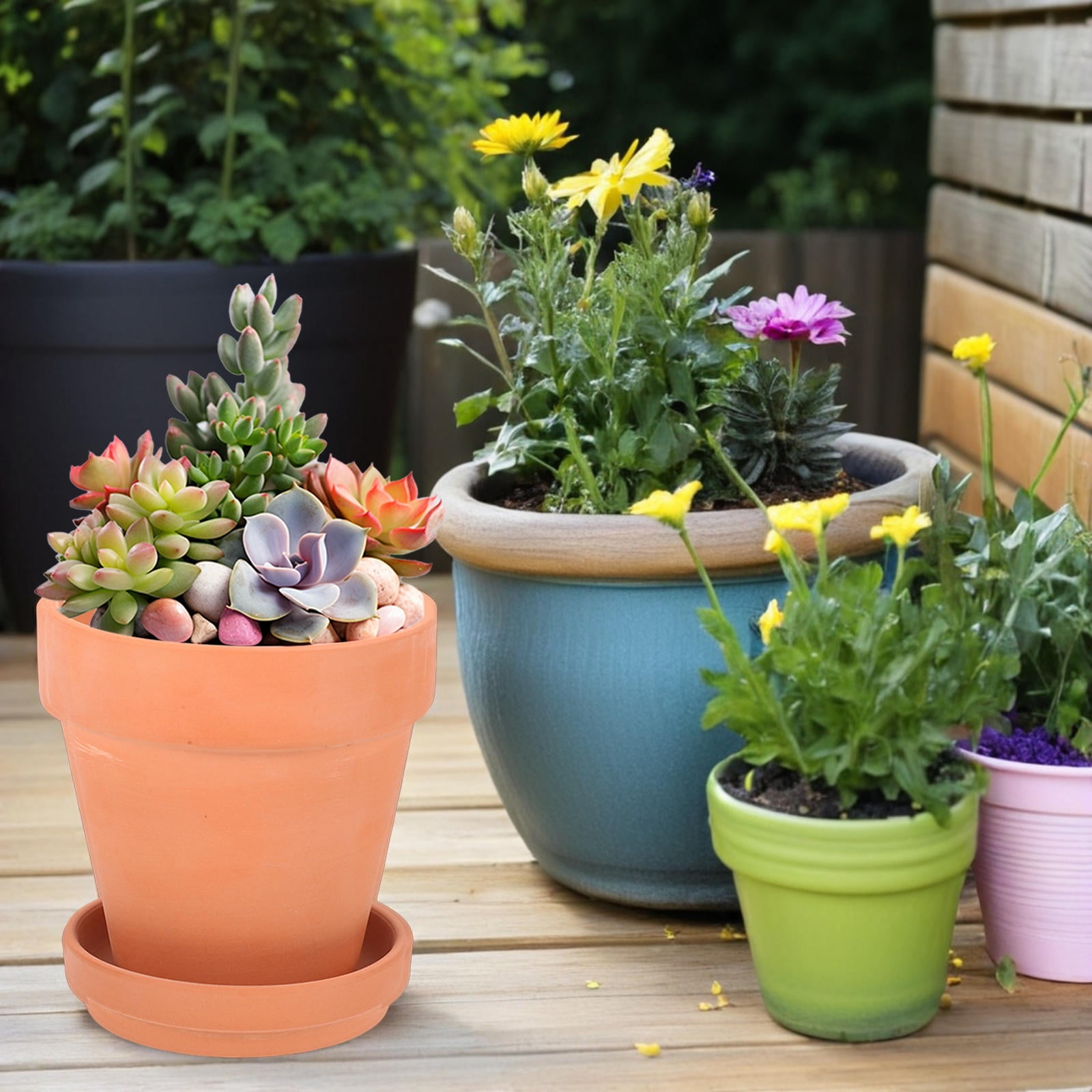 Masteelf 5-Piece Outdoor Ceramic Flower Pots Set for Plants, Red Pottery  for Garden and Patio - Walmart.com