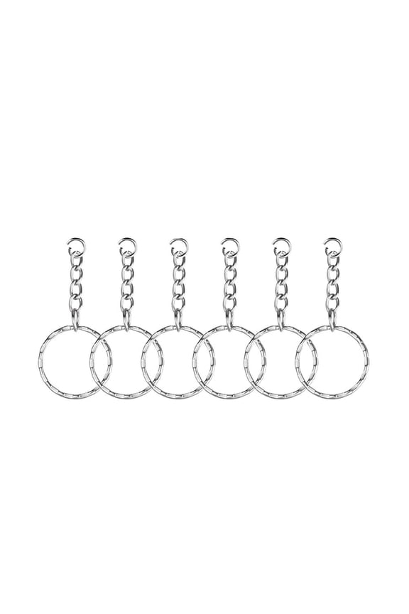 50 Pcs Metal Split Key Chain Twisted Round Keychain with Chain and Hanging Ring (White K Pattern)