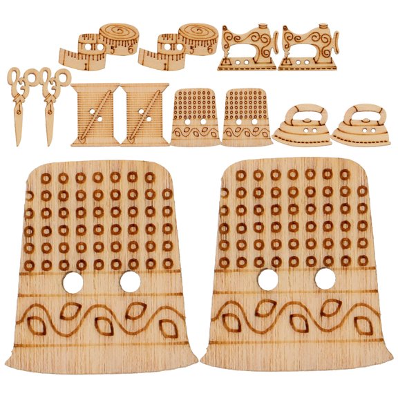 Masteelf 50PCS 2 Holes Wooden Buttons Sewing Machine Scissor Shape Assorted Design for Crafts Scrapbooking Sewing 23x17mm (Random Pattern)
