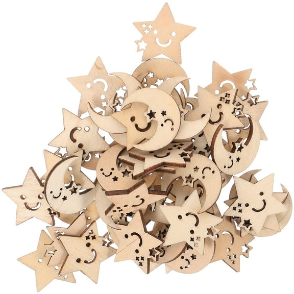 Masteelf 50PCS Children Handmade Materials Wooden Artware Cartoon Star Moon Shape Creative style for Craft Decor (26mm, Mixed Shape)