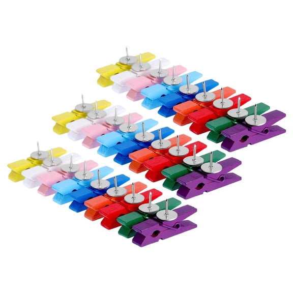 Masteelf Colorful Wooden Push Pins with Clips Versatile Decorative Thumbtacks for Office Use 50 Pieces Assorted Color