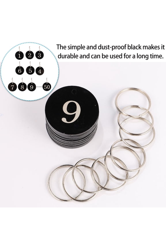 50Pcs Number Tag Rings Acrylic Round Number Tags Hollowed Key Tag for Hotel Mall