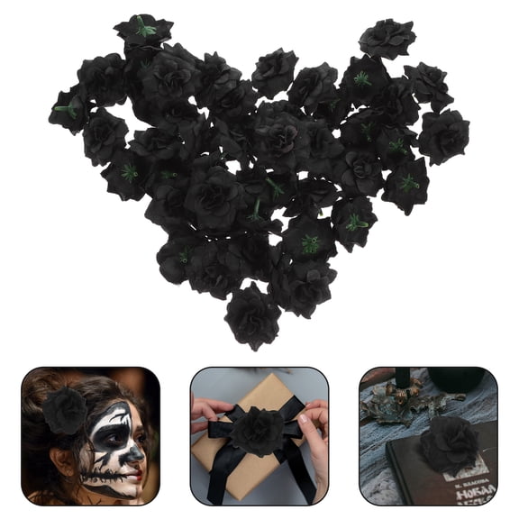 Masteelf 50pcs Artificial Black Roses, Faux Rose Head Handmade Fake Silk Rose Head Simulation Rose Head For Wedding Flower Wall Diy Crafts Theme Party Bouquet Decoration