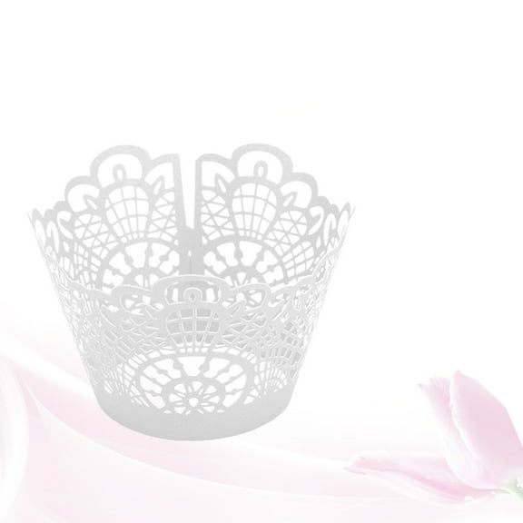 Masteelf 50pcs Cake Wrappers Creative Hollow Out Paper Baking Cups Wedding Party Cake Liner (White)