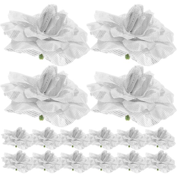 Masteelf 50pcs Silk Rose Flower Heads for Hat Clothes Album Embellishment (Silver)