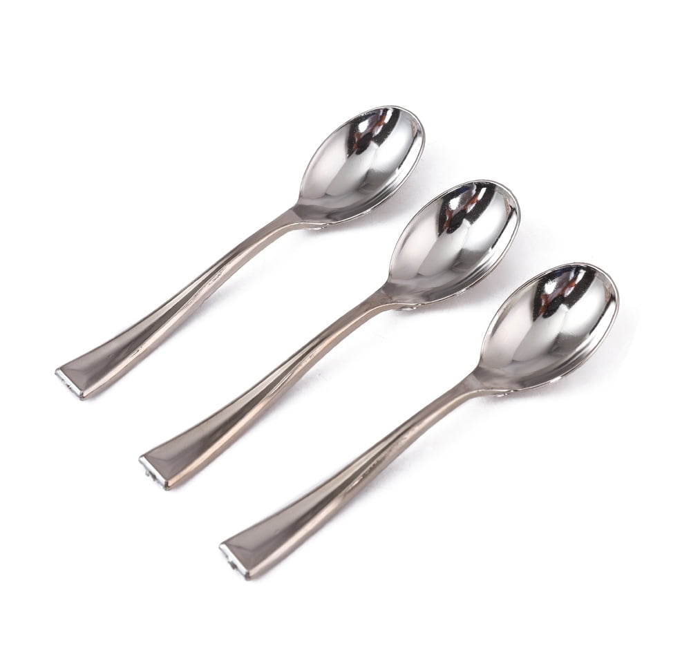 IDEANATEGRATE espresso spoon disposable plastic for parties silver