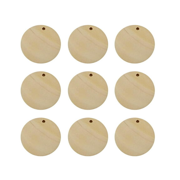 Masteelf 50pcs Wooden Unfinished Round Circles with Holes Blank Natural Wooden Round Cutouts Slices for Crafts Jewelry Making
