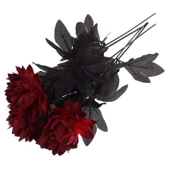 Masteelf 5Pcs Wedding Bouquet Prop Artificial Dahlia Bouquet Dark Red for Indoor Decoration and Events