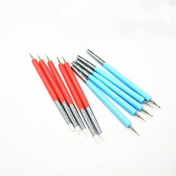 Masteelf 5pcs 2 Way Ball Styluses Dotting Tool Silicone Color Shaper Pen for Polymer Clay Pottery Modeling Sculpture Nail Art (Blue)
