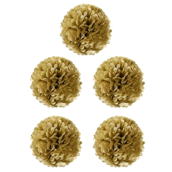 Masteelf 5pcs 8" Gold Tissue Paper Pom Pom Flower Ball