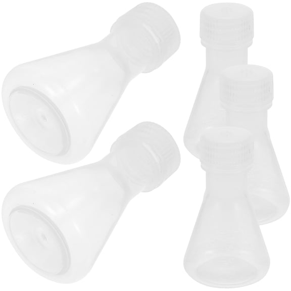 Masteelf 5-Piece Plastic Chemistry Conical Flasks Set with Clear Measurement Scale, Wide Mouth Lab Bottles for Experiments and Lab Use