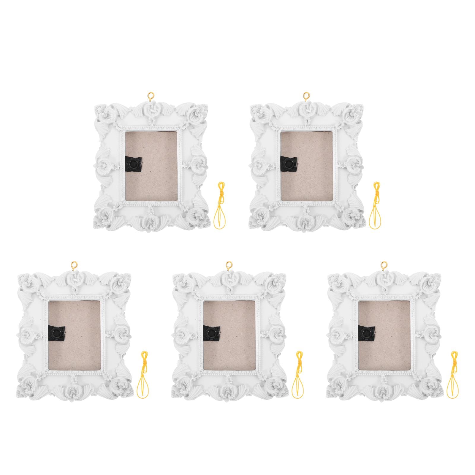 Masteelf 5pcs Christmas Photo Ornaments Embossed Hanging Picture Frame Ornaments Resin Picture Insert Frame for DIY Crafts Christmas Trees Decoration White