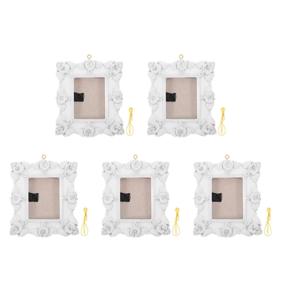 Masteelf 5pcs Christmas Photo Ornaments Embossed Hanging Picture Frame Ornaments Resin Picture Insert Frame for DIY Crafts Christmas Trees Decoration White