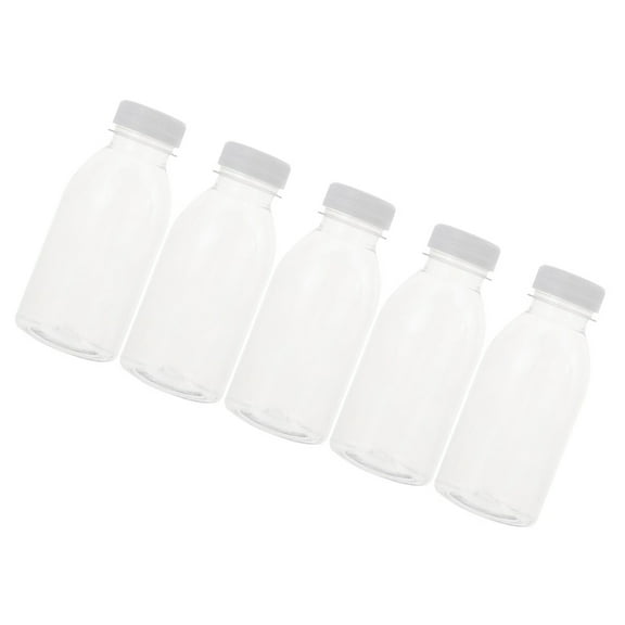 Masteelf 5pcs Juice Bottles With Lids Transparent Milk Containers Water Bucket Cold Drink Bottles For Office School Home Fridge Storage Supply 300ml