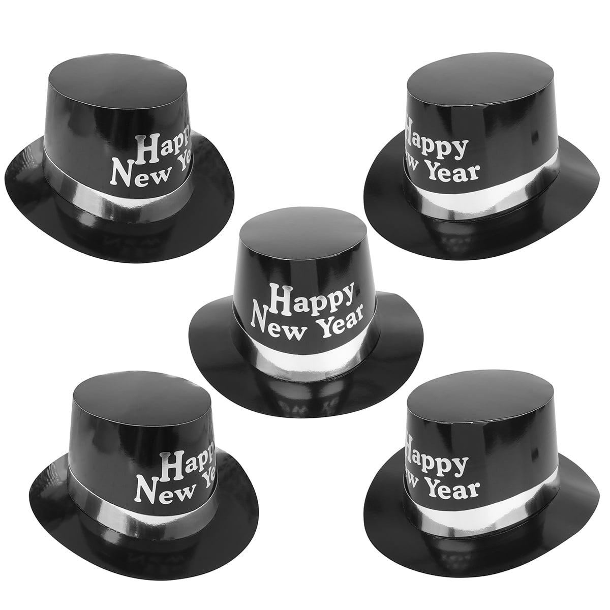 Masteelf 5pcs Party Tophat Paper Hats Creative Headdress Decorations White Letter Printing Party Favors Props for New Year Cosplay Party