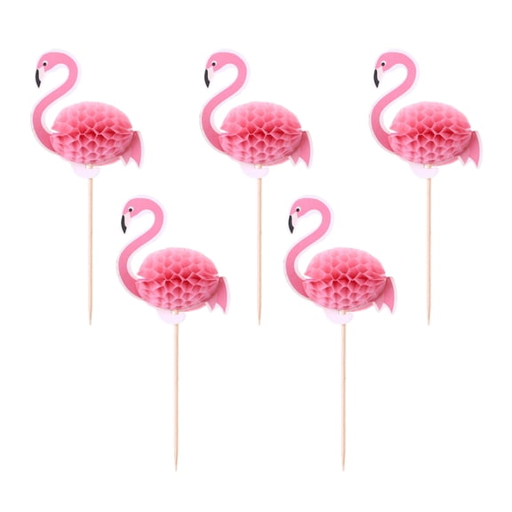 Masteelf 5pcs Pink Flamingo Cake Topper Set Paper Picks for Wedding Birthday Luau Party Decoration