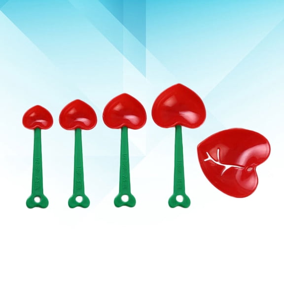 Masteelf 5-Piece Heart Shaped Plastic Measuring Spoons Set with Separator and Nesting Cups for Baking and Kitchen Use