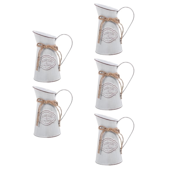 Masteelf 5pcs Vintage French Pitcher Vase - Galvanized Metal Rustic Vases - Farmhouse Decorative Pitchers - Rustic Watering Milk Jug Vases - for Kitchen Home Fireplace Country Decor