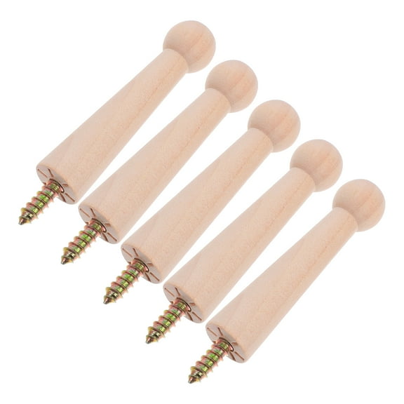 Masteelf 5-Pack Solid Wood Wall Hooks Screw-On Coat Hooks Pegs for Hanging Clothes Towels Backpacks Purses Guitar