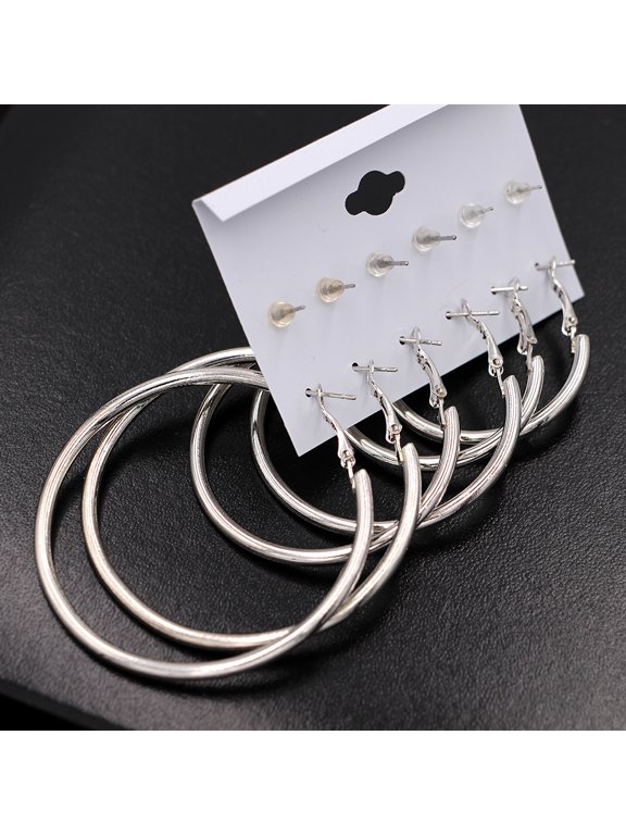 6 Pairs Silver Alloy Earrings for Women Long Delicate Earstud Circle Jewelry Gift