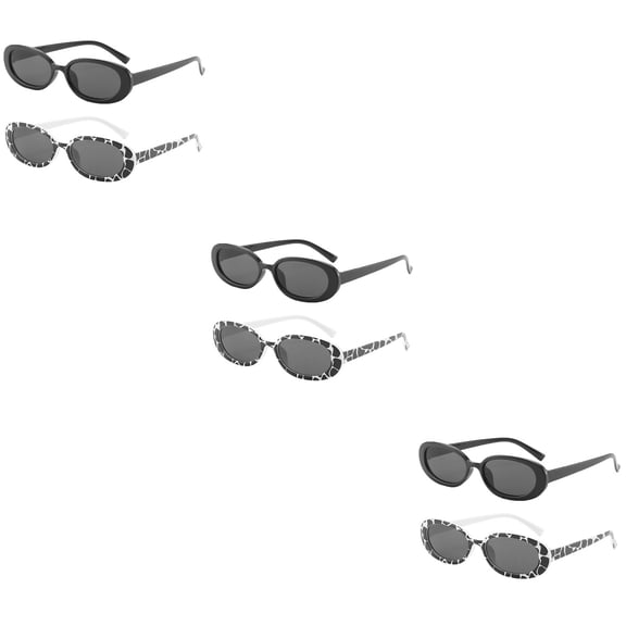 OFFIGAM Oval Sunglasses with Black Cowprint Pattern for Men and Women, 6 Pairs Photo Props, Size 5.7x5.4x1.5 inches
