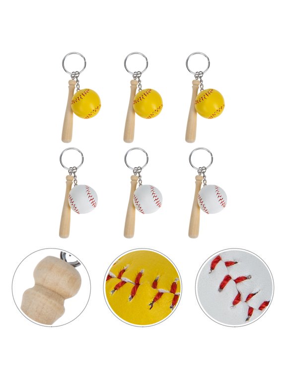 6Pcs Assorted Color Baseball Key Chain for Bags with Wood and Alloy Material