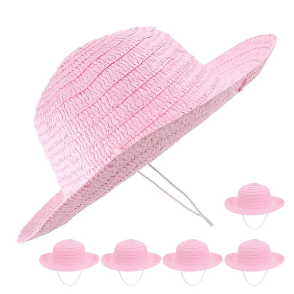 WRITWAA 6Pcs Pink DIY Straw Hat for Party Craft Lightweight Breathable Decoration