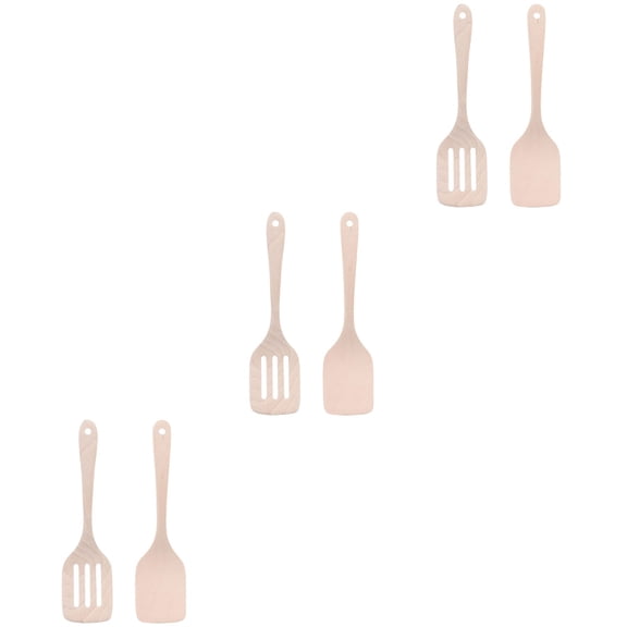 Masteelf 6 Pcs Wood Spatula Server Delicate Fish Shovel Multi-function Slotted Shovel for Kitchen