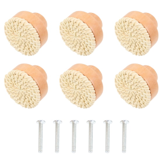 LOLIPPYY Rattan Wooden Drawer Knobs White 6Sets Smooth Surface Boho Home Decor