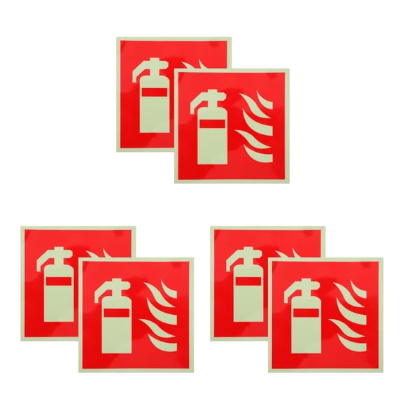 Masteelf 6 pcs Glow in the Dark Extinguisher Sign Stickers High Visibility Safety Labels for Emergency Exit Self-Adhesive Fire Extinguisher Labels