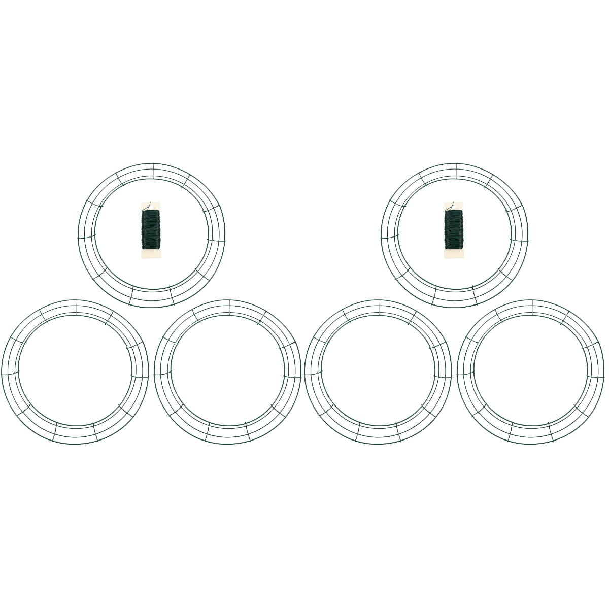 Masteelf 6 pcs  Metal Wire Wreath Rings Green Wire Frame for Craft Floral with 1 Roll Wire