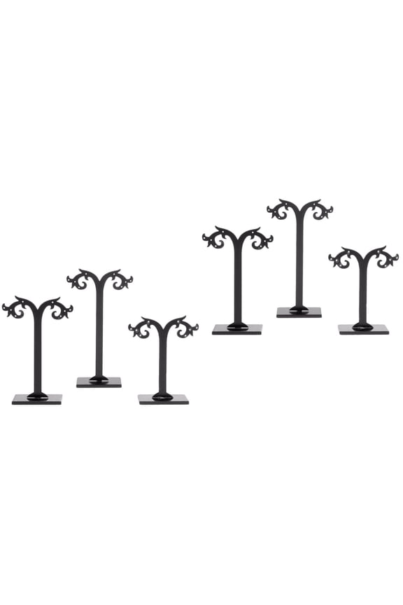 6 pcs /Set Acrylic Earrings Stand Holder T-shape Ear Studs Display Rack Jewelry Organizer (Black)