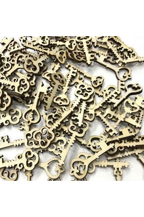 60PCS Handmade Wooden Keys Natural Plastic Scrapbooking Art Craft Embellishments for Elegant Home Decoration