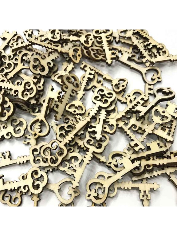 60PCS Handmade Wooden Keys Natural Plastic Scrapbooking Art Craft Embellishments for Elegant Home Decoration