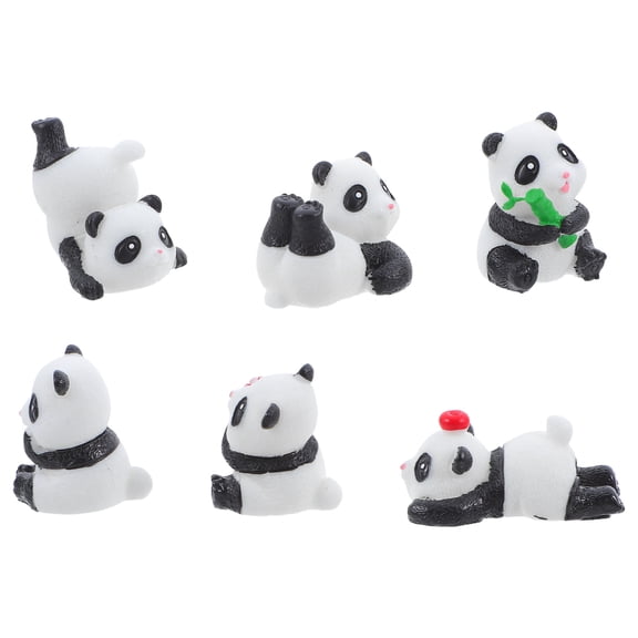 Masteelf 6pcs Cute Panda Ornaments Mini Panda Statue Tiny Resin Animal Figurine for Garden Decor Cake Topper Decoration Desk Party Favors