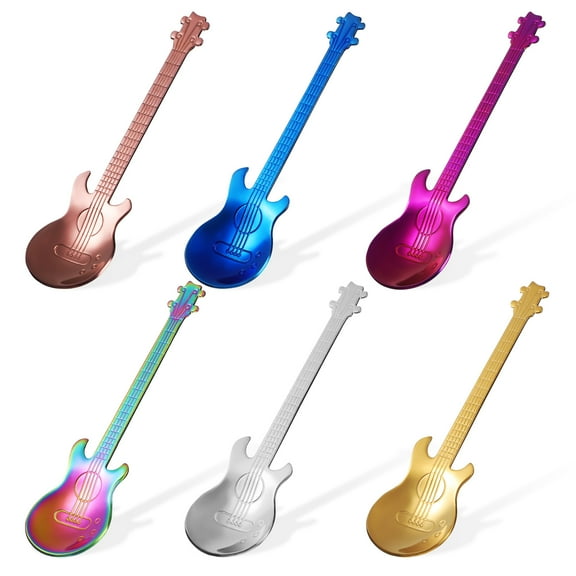 Masteelf 6pcs Guitar Shaped Tea Spoons Stainless Steel Dinnerware Novelty