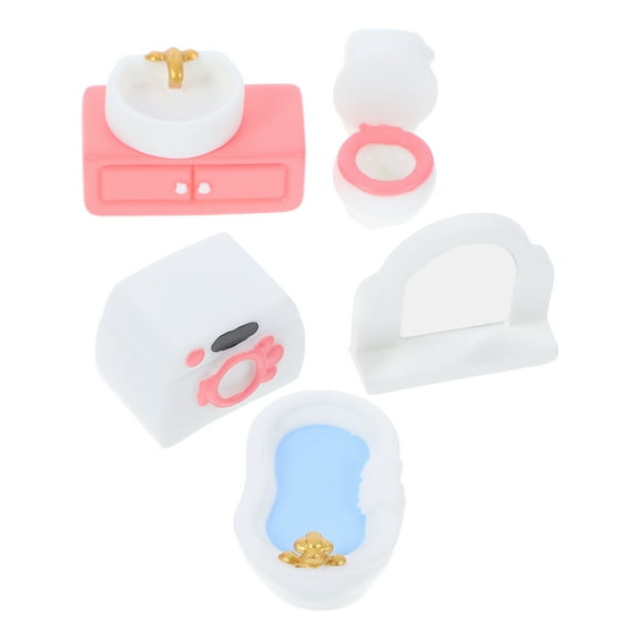 Masteelf 6pcs Dollhouse Bathroom Miniature Furniture Toys Dollhouse Shower Room Washing Machine Toilet Bathtub Mirror Washbasin Cabinet Model Accessories