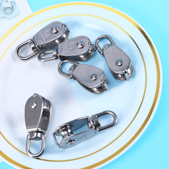 Masteelf 6pcs Fishing Net Single Pulley Poly Rope Hoist Pulley Wheel Block and Tackle Puller Lift Tools Silver