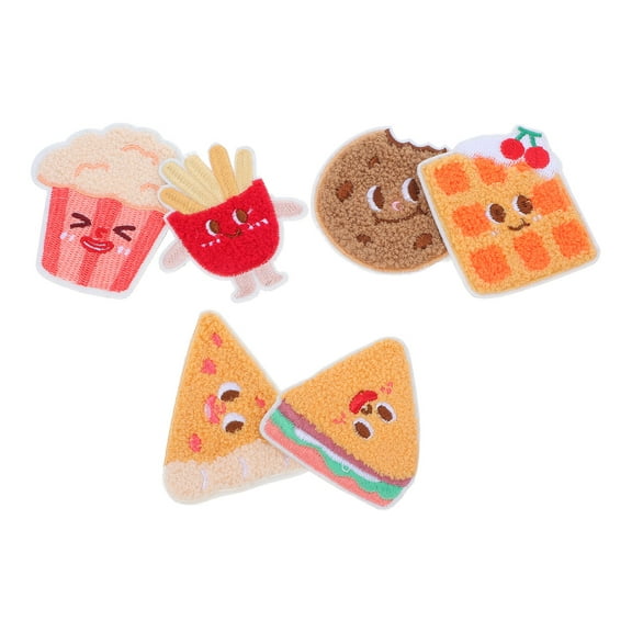 Masteelf 6pcs Food Embroidery Patches Cooking Chef Kid Cartoon Patch Self-Adhesive French Fries Iron-On Cute Cartoon Pizza Appliques for Bags Clothes Hats DIY Craft Decoration