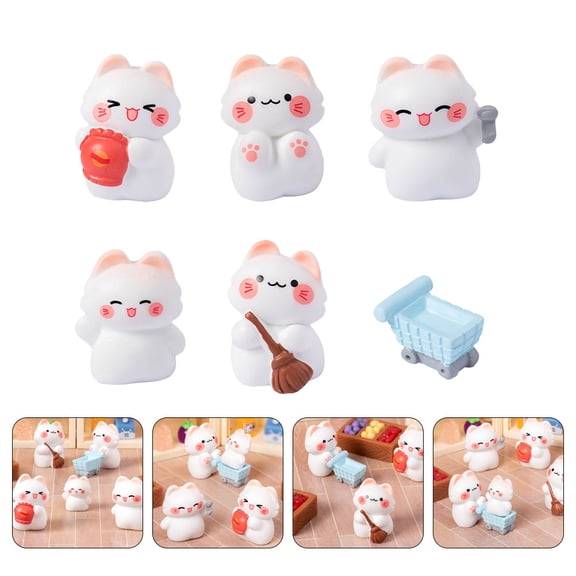 Masteelf 6pcs Mini Cat Figurines Cat Resin Ornaments For Diy Decoration Cat Sculpture Cute Cat Desk Figurines Tiny Cat Statue For Garden