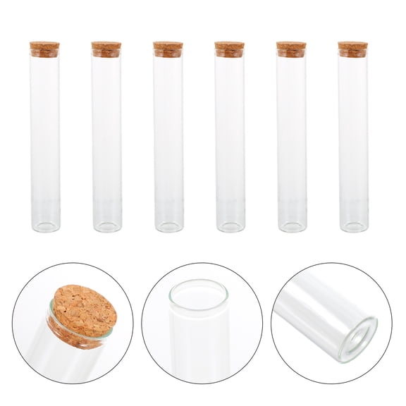 IDEANATEGRATE Scientific Experiment Test Tubes with Cork for Researchers in Transparent Glass 6Pcs