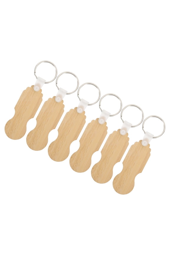6-Pack Wooden Shopping Cart Tokens with Keychain Holder for Grocery Carts and Key Sets