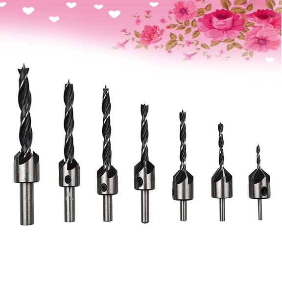 Masteelf 7pcs High-speed Steel Three-point Countersink Chamfer Tool Deburring Tool Set with Wrench for Drilling